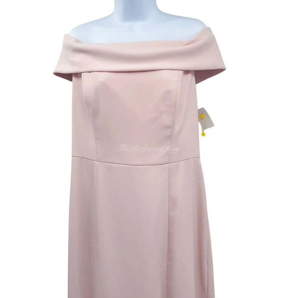 NEW Dessy Collection 3030 Blush Pink Crepe Slit Maxi Dress Gown Off the Shoulder - Picture 4 of 11